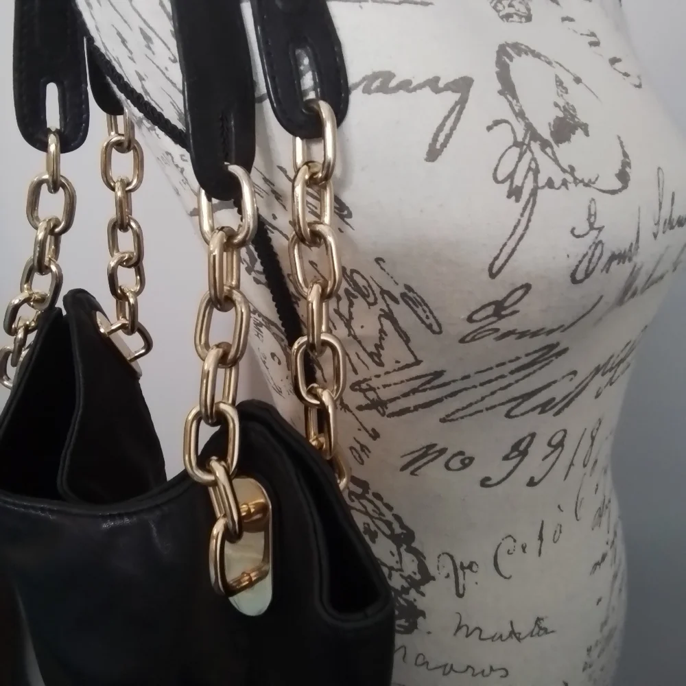Michael Kors Vintage Soft Leather Hobo Shoulder Bag Black & Gold Hardware
